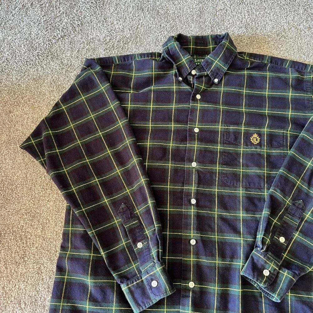 vintage Lauren Ralph Lauren shirt womens L blue green plaid button down‎ crest - Picture 4 of 10